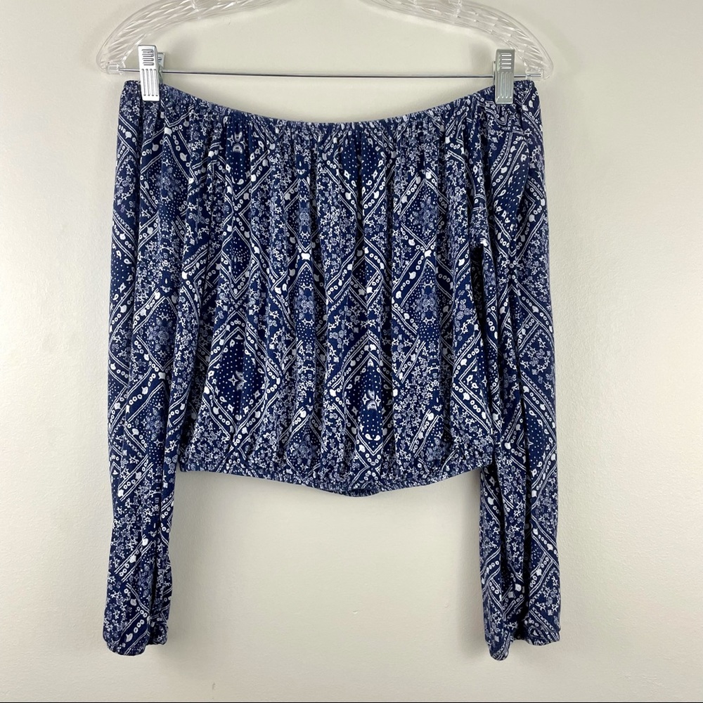 H&M Dividend Festival Blue Long-sleeve Crop Top